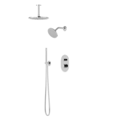 PS108 - Round Thermostatic Shower Trim Kit With Wall Mount Shower Head, Ceiling Mount Shower Head, Hand Held Shower