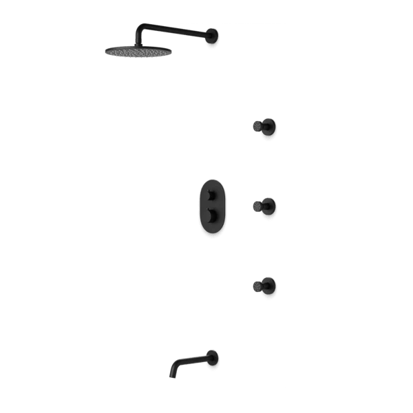 PS112 - Round Thermostatic Shower Trim Kit With Wall Mount Shower Head, Body Jets, Tub Filler - Image 3