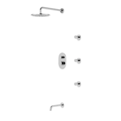PS112 - Round Thermostatic Shower Trim Kit With Wall Mount Shower Head, Body Jets, Tub Filler