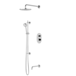 PS116 - Round Thermostatic Shower Trim Kit With Wall Mount Shower Head, Hand Held Shower On Slide Bar, Tub Filler