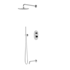 PS120 - Round Thermostatic Shower Trim Kit With Wall Mount Shower Head, Hand Held Shower, Tub Filler