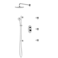 PS124 - Round Thermostatic Shower Trim Kit With Wall Mount Shower Head, Hand Held Shower On Slide Bar, Body Jets