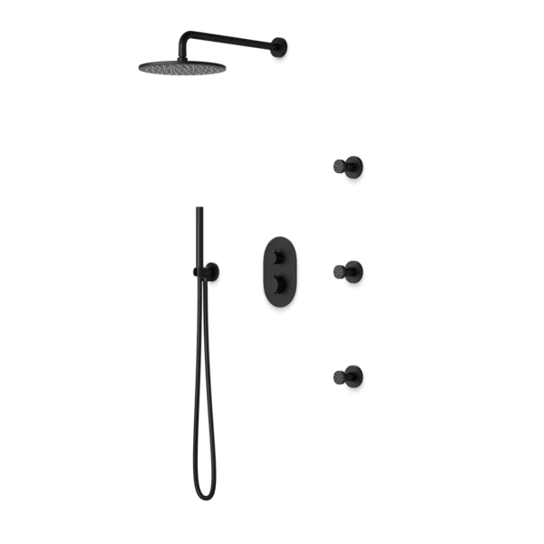 PS128 - Round Thermostatic Shower Trim Kit With Wall Mount Shower Head, Hand Held Shower, Body Jets - Image 3