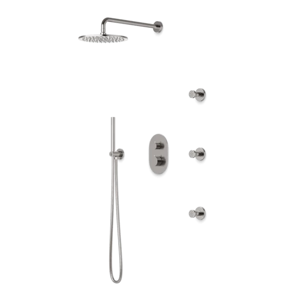 PS128 - Round Thermostatic Shower Trim Kit With Wall Mount Shower Head, Hand Held Shower, Body Jets - Image 2