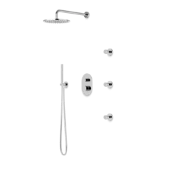 PS128 - Round Thermostatic Shower Trim Kit With Wall Mount Shower Head, Hand Held Shower, Body Jets