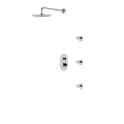 PS132 - Round Thermostatic Shower Trim Kit With Wall Mount Shower Head, Body Jets