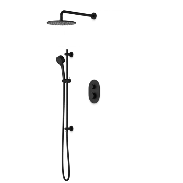 PS136 - Round Thermostatic Shower Trim Kit With Wall Mount Shower Head, Hand Held Shower On Slide Bar - Image 3
