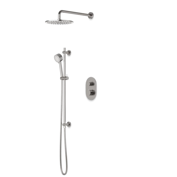 PS136 - Round Thermostatic Shower Trim Kit With Wall Mount Shower Head, Hand Held Shower On Slide Bar - Image 2