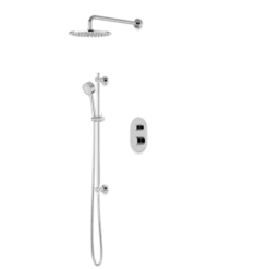 PS136 - Round Thermostatic Shower Trim Kit With Wall Mount Shower Head, Hand Held Shower On Slide Bar
