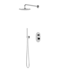 PS140 - Round Thermostatic Shower Trim Kit With Wall Mount Shower Head, Hand Held Shower
