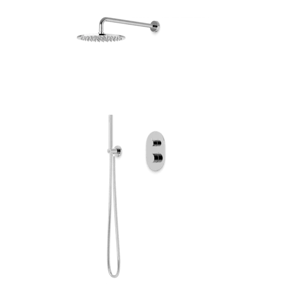 PS140 - Round Thermostatic Shower Trim Kit With Wall Mount Shower Head, Hand Held Shower