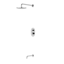 PS144 - Round Thermostatic Shower Trim Kit With Wall Mount Shower Head, Tub Filler