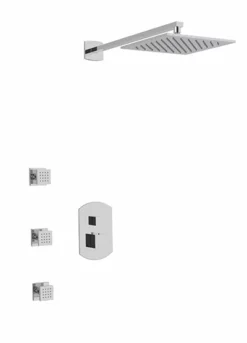 PS134 - Transitional Thermostatic Shower Trim Kit With Wall Mount Shower Head, Body Jets