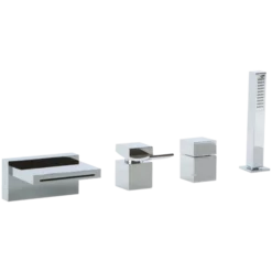 F202-2 - Quarto Square 4-Hole Deck Mounted Tub Filler With Hand Shower, Lever Control