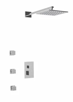 PS131 - Square Thermostatic Shower Trim Kit With Wall Mount Shower Head, Body Jets
