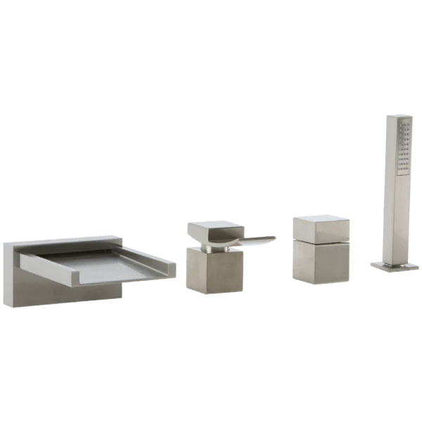 F202ALT-2 -Quarto Square 4-Hole Open Spout Deck Mounted Tub Filler With Hand Shower, Lever Control - Image 2