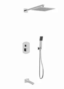PS122 - Transitional Thermostatic Shower Trim Kit With Wall Mount Shower Head, Hand Held Shower, Tub Filler