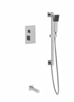 PS147 - Square Thermostatic Shower Trim Kit With Hand Held Shower On Slide Bar, Tub Filler