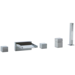 F202ALT-5 - Quarto Square 5-Hole Open Spout Deck Mounted Tub Filler With Cube Controls