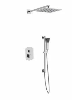 PS138 - Transitional Thermostatic Shower Trim Kit With Wall Mount Shower Head, Hand Held Shower On Slide Bar