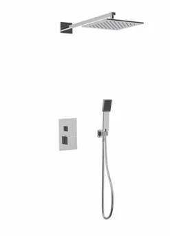 PS139 - Square Thermostatic Shower Trim Kit With Wall Mount Shower Head, Hand Held Shower