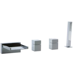 F202ALT-10 - Quarto Square 4-Hole Open Spout Deck Mounted Tub Filler With Hand Shower, Cube Control