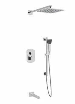 PS118 - Transitional Thermostatic Shower Trim Kit With Wall Mount Shower Head, Hand Held Shower On Slide Bar, Tub Filler