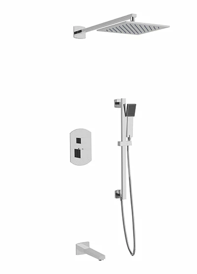 PS118 - Transitional Thermostatic Shower Trim Kit With Wall Mount Shower Head, Hand Held Shower On Slide Bar, Tub Filler