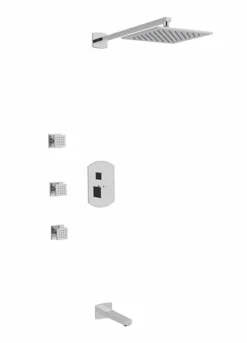 PS114 - Transitional Thermostatic Shower Trim Kit With Wall Mount Shower Head, Body Jets, Tub Filler