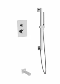 PS149 - Square & Round Thermostatic Shower Trim Kit With Hand Held Shower On Slide Bar, Tub Filler