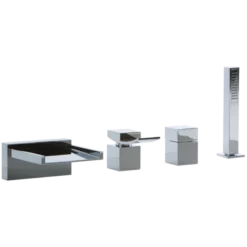 F202ALT-2 -Quarto Square 4-Hole Open Spout Deck Mounted Tub Filler With Hand Shower, Lever Control