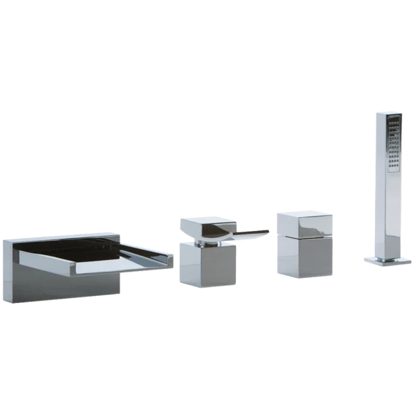 F202ALT-2 -Quarto Square 4-Hole Open Spout Deck Mounted Tub Filler With Hand Shower, Lever Control