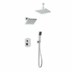 PS110 - Transitional Thermostatic Shower Trim Kit With Wall Mount Shower Head, Ceiling Mount Shower Head, Hand Held Shower