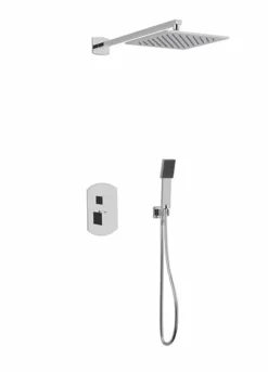 PS142 - Transitional Thermostatic Shower Trim Kit With Wall Mount Shower Head, Hand Held Shower