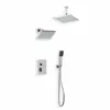 PS107 - Square Thermostatic Shower Trim Kit With Wall Mount Shower Head, Ceiling Mount Shower Head, Hand Held Shower